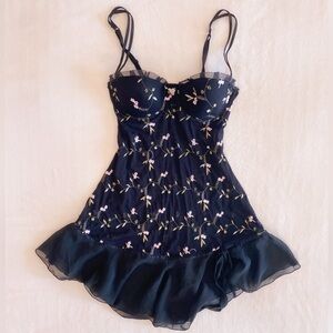 vintage black&pink floral lace fairy babydoll slip dress